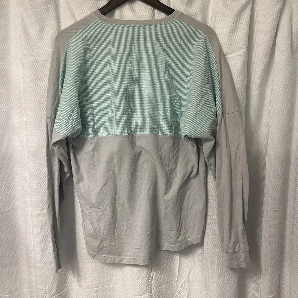 Lauren‎ James Tee T-shirt Medium Florida LS Gray Green Seersucker Beach Boho EC - Picture 2 of 4